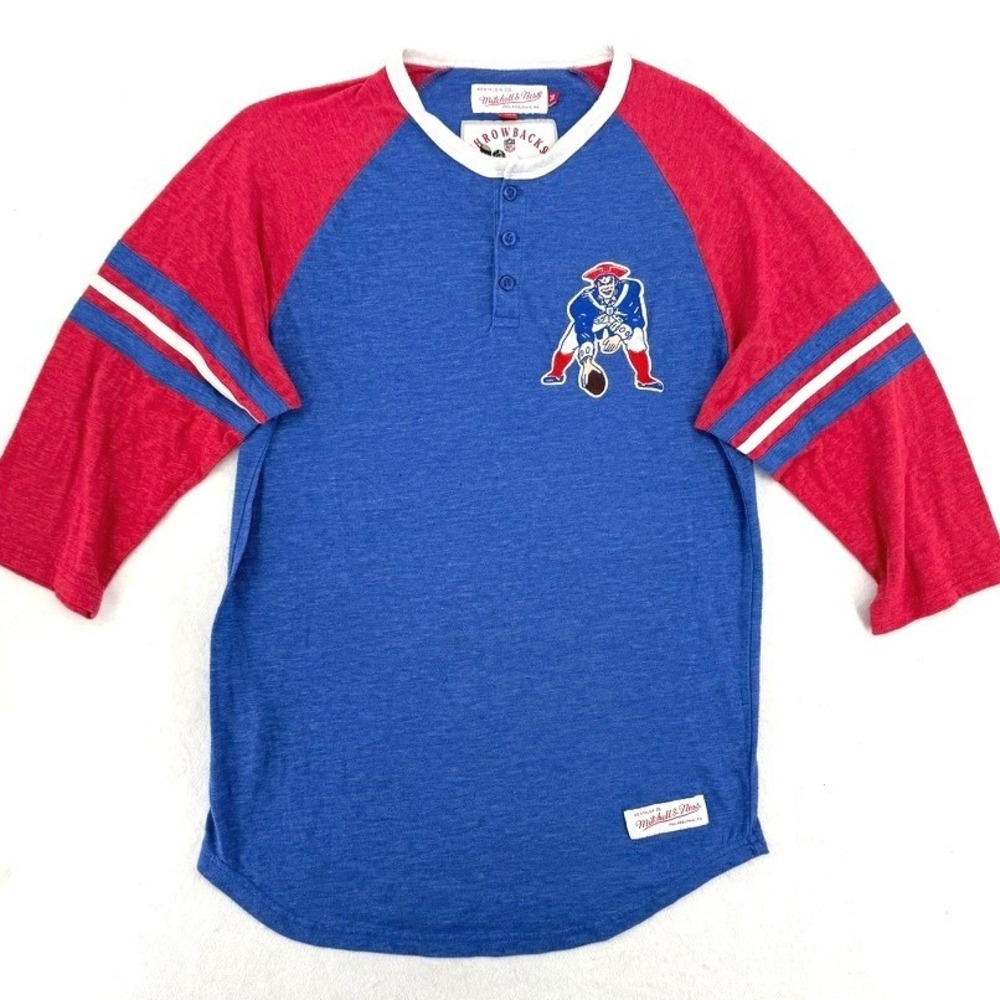 Mitchell & Ness New England Patriots Henley‎ Raglan Shirt Mens M Retro NFL